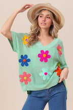 BiBi Flower Patch Dolman Sleeve Sweater – Lightweight Chic Style
