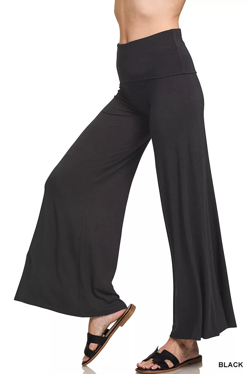 Zenana Plus Size Fold Over Waist Pants – Comfy Full Size Wide Leg Fit