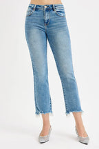 Cropped Straight Jeans – Mid Rise Light Vintage Wash with Raw Hem