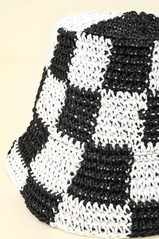 Checkered Pattern Knit Bucket Hat – Trendy Casual Streetwear