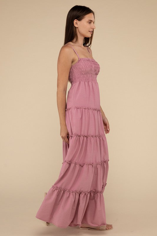 Zenana Woven Smocked Top Tiered Cami Maxi Dress