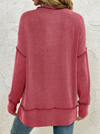 Side Slit Round Neck Dropped Shoulder Sweatshirt – Relaxed Casual Fit