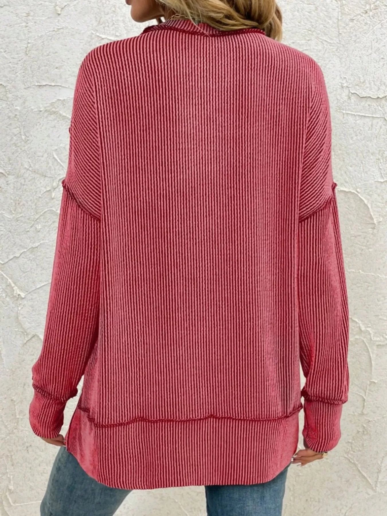 Side Slit Round Neck Dropped Shoulder Sweatshirt – Relaxed Casual Fit