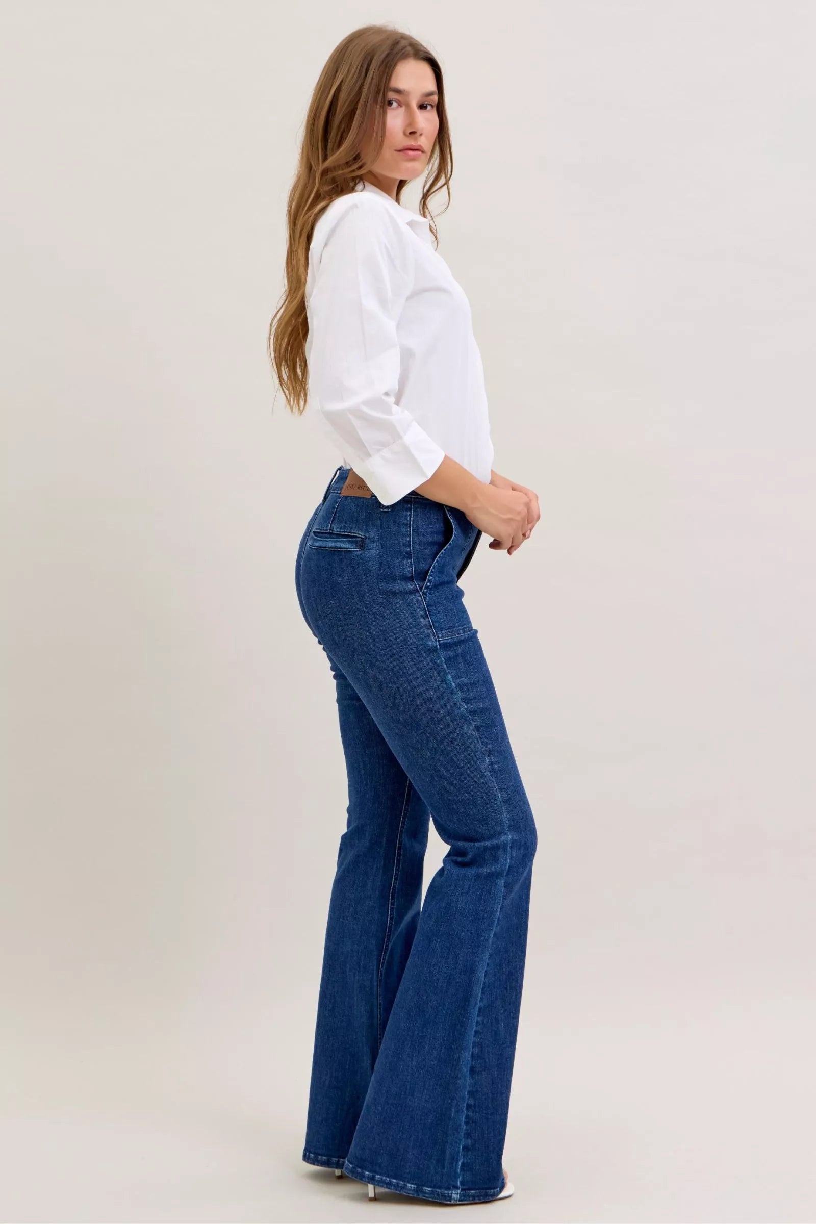 Judy Blue High Waist Flare Jeans – Retro Style with Patch Pockets