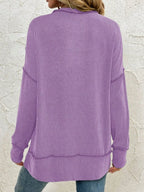 Side Slit Round Neck Dropped Shoulder Sweatshirt – Relaxed Casual Fit