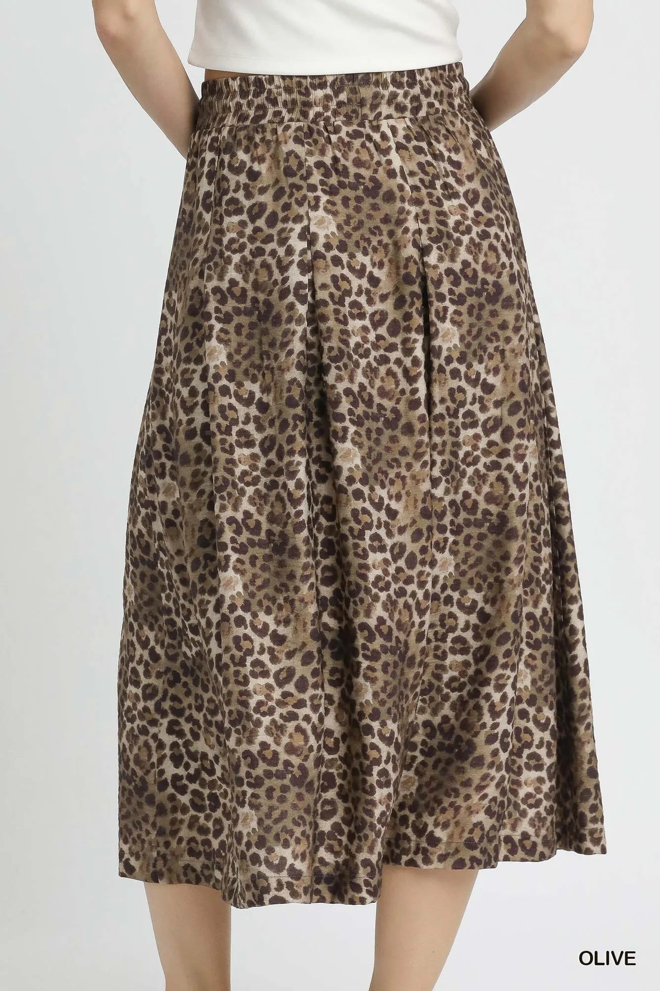 Leopard Print Midi Skirt – A-Line Fit with Elastic Waist & Drawstring