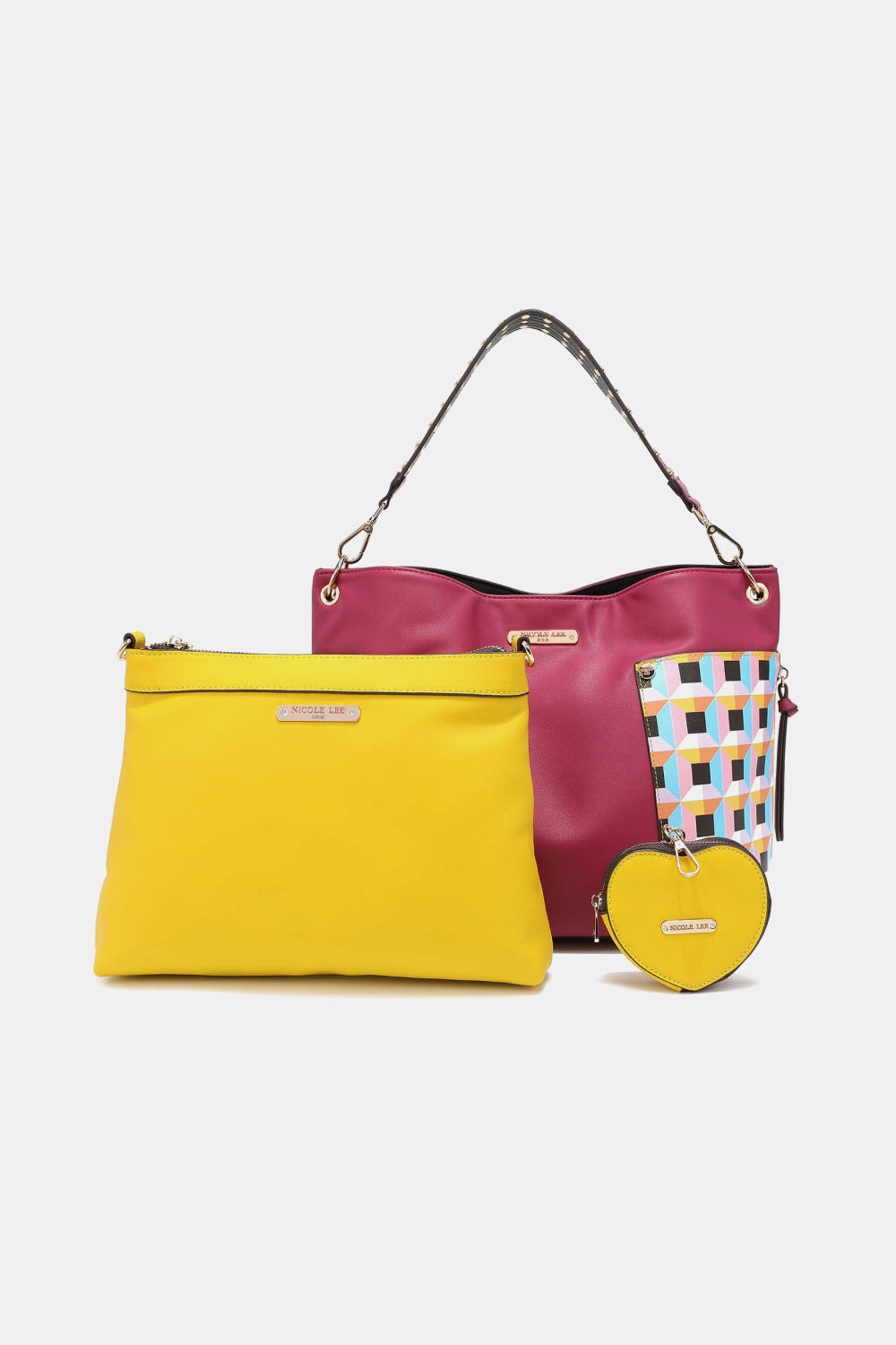 Nicole Lee 3-Piece Bag Set – Shoulder, Crossbody & Heart Coin Pouch