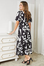Printed Surplice Midi Dress – Balloon Sleeves & Elegant Flattering Fit