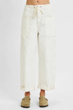 Dreamkue-Risen Women's High Rise Cropped Wide Barrel Jeans with Cargo Pockets