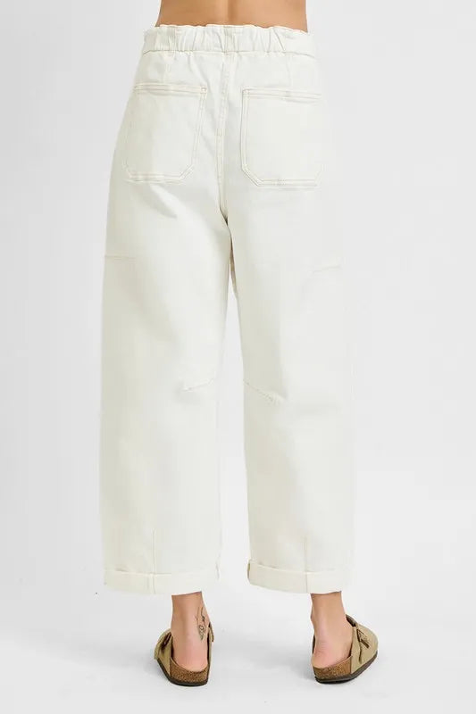 Dreamkue-Risen Women's High Rise Cropped Wide Barrel Jeans with Cargo Pockets