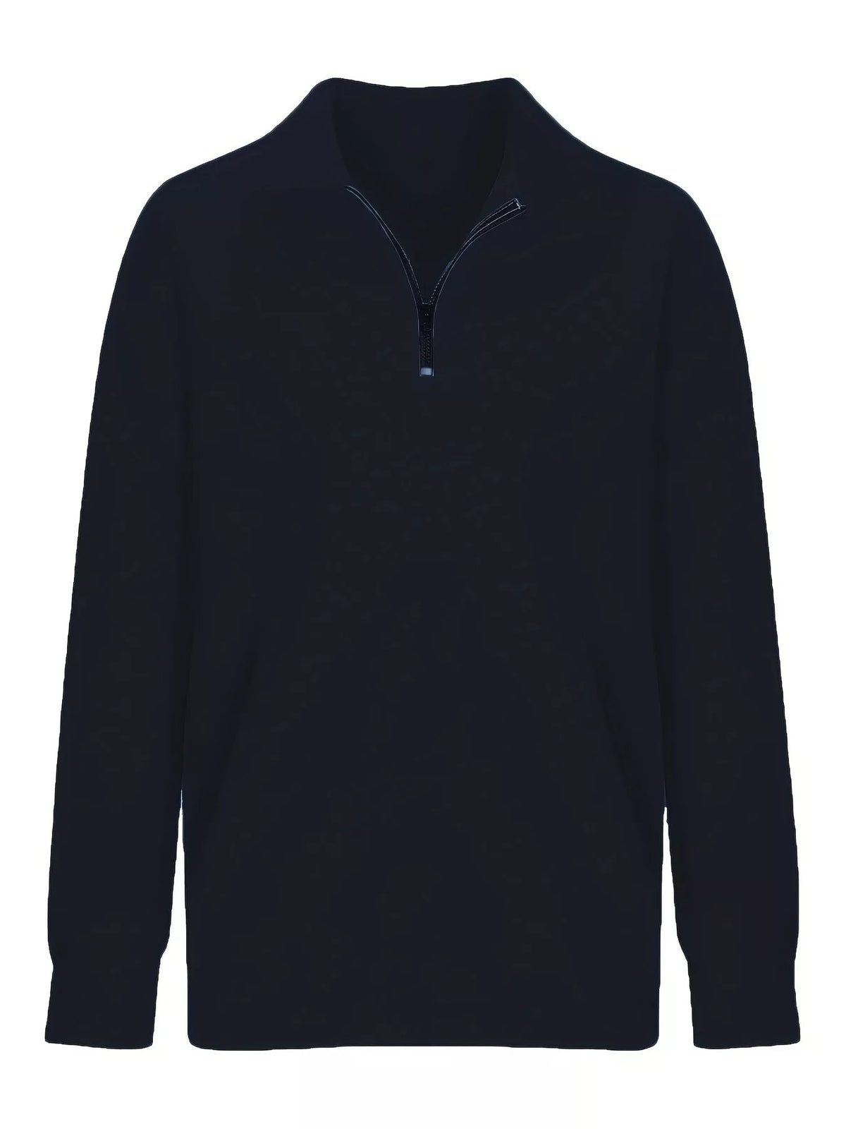 Navy zip-neck quarter-zip sweatshirt with long sleeves and standing collar
