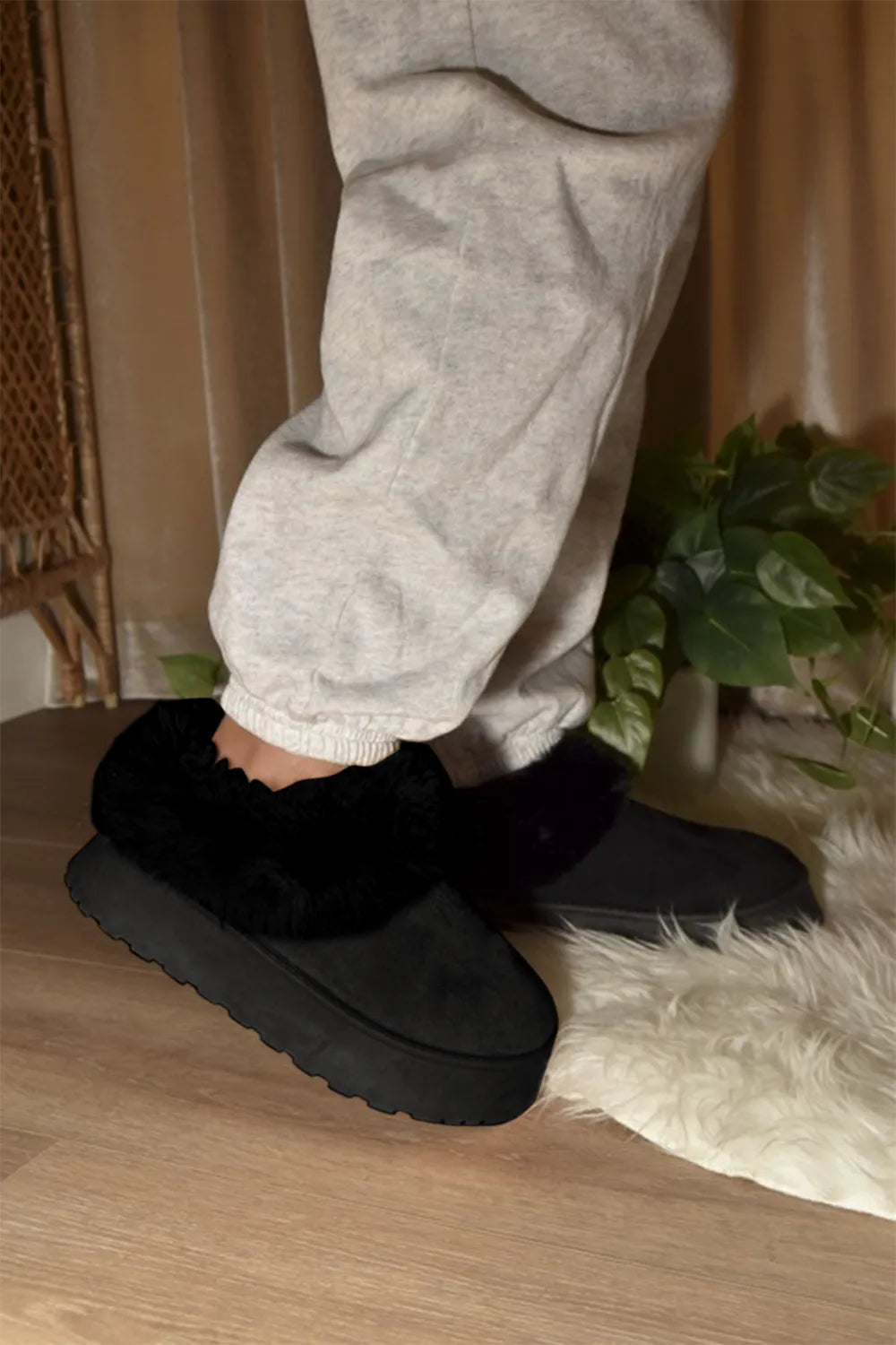 Faux-Fur Platform Slip-On Booties – Cozy Chic Winter Footwear