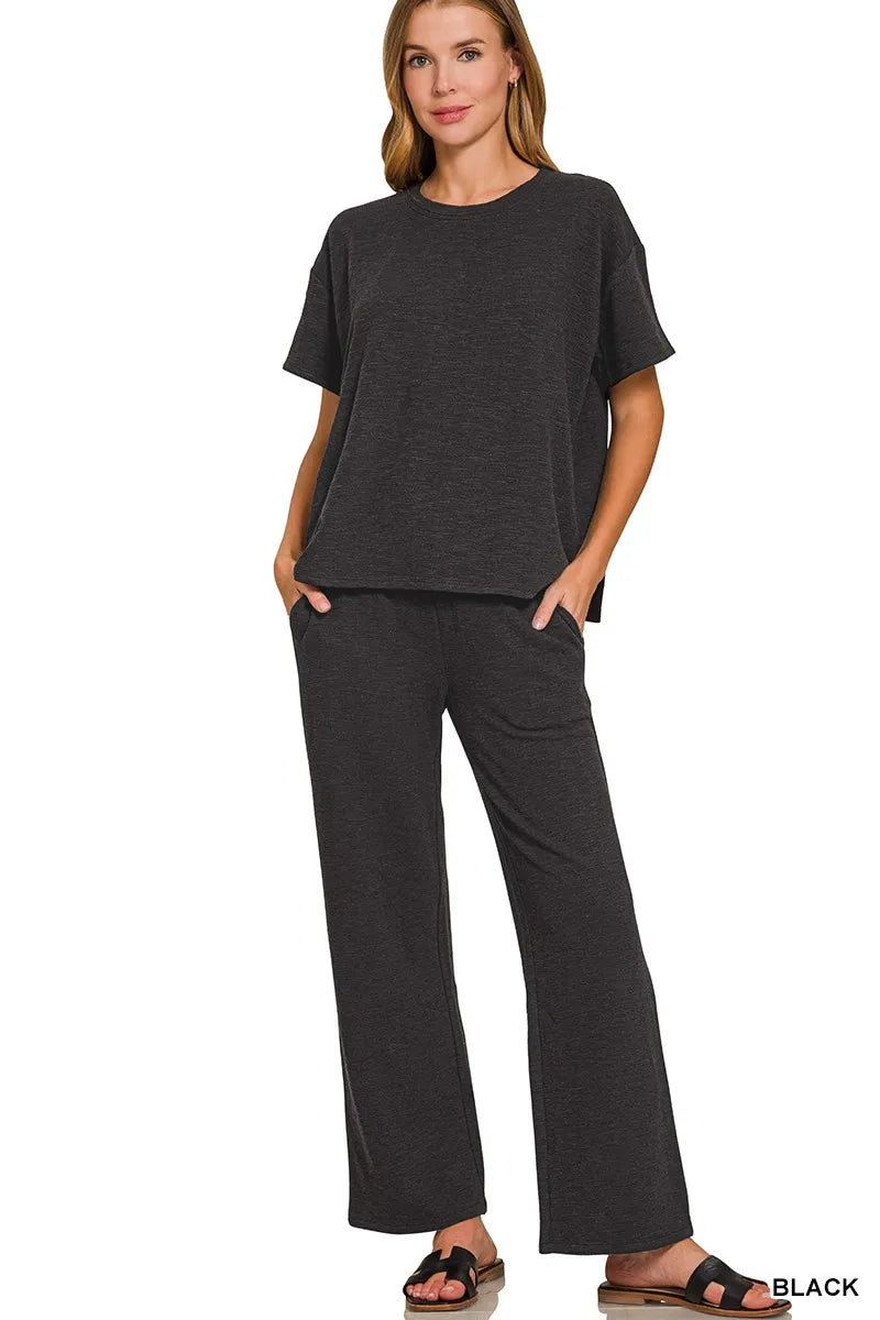 Slub Short Sleeve T-Shirt & Pants Set – Comfy, Textured & Stylish