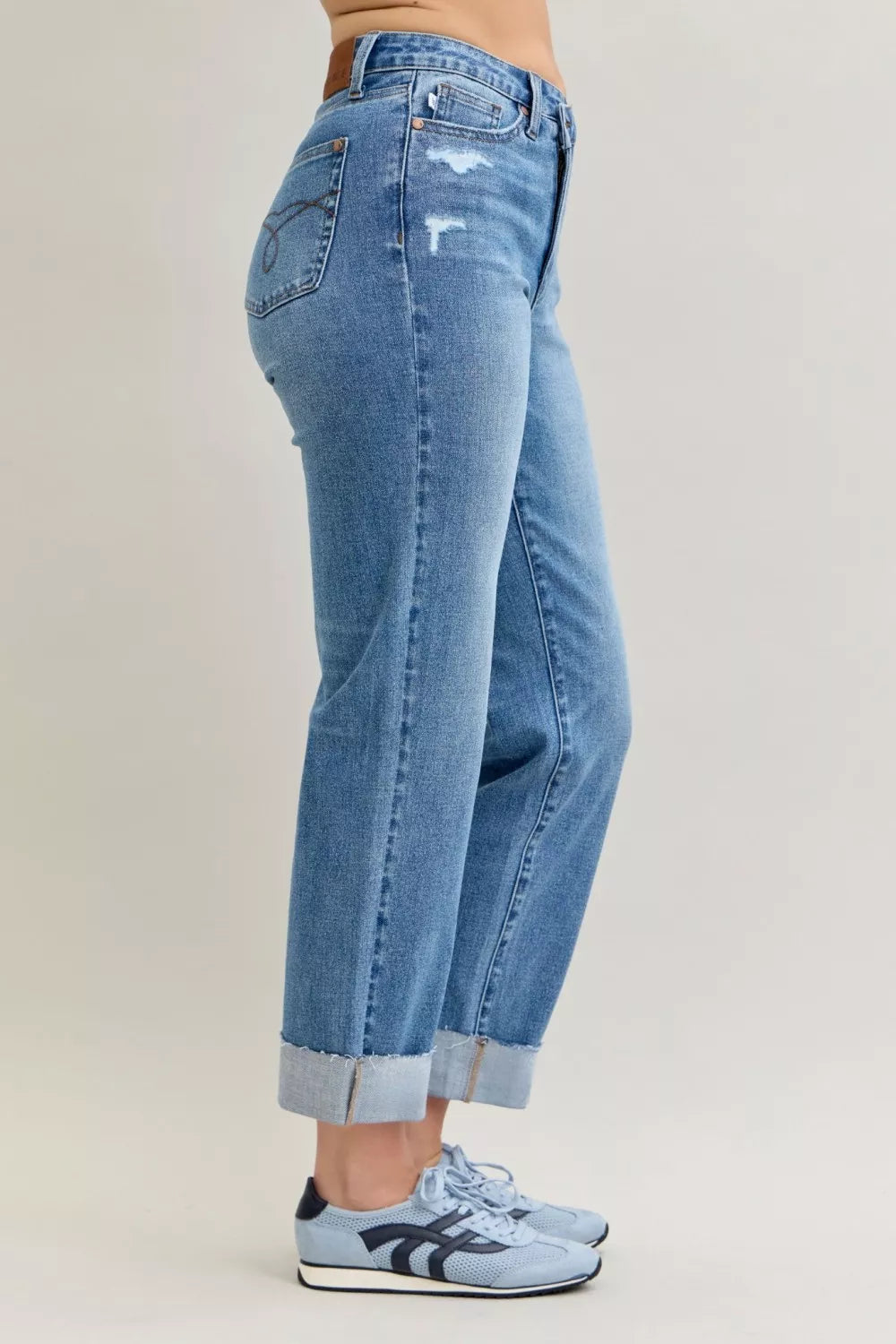 Judy Blue High Waist Criss-Cross Boyfriend Jeans – Mild Destroy Style