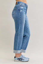 Judy Blue High Waist Criss-Cross Boyfriend Jeans – Mild Destroy Style