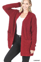 Long Sleeve Popcorn Sweater Cardigan – Cozy Knit with Pockets