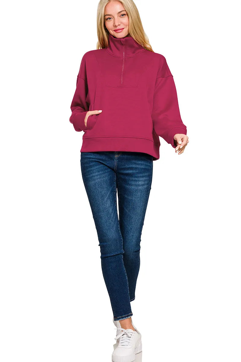 Women’s Scuba Half Zip Sweatshirt with Pockets | Sporty Casual Pullover