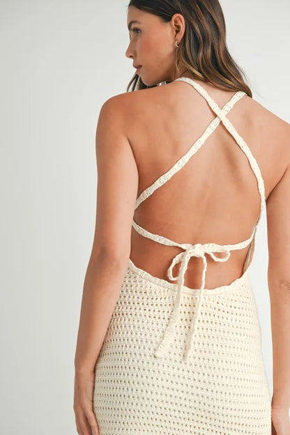 MABLE Crochet Crisscross Spaghetti Strap Mini Dress