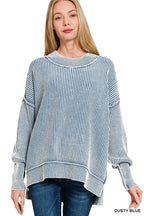 Dusty Blue Oversized Ribbed Knit Pullover – Chic Everyday Sweater