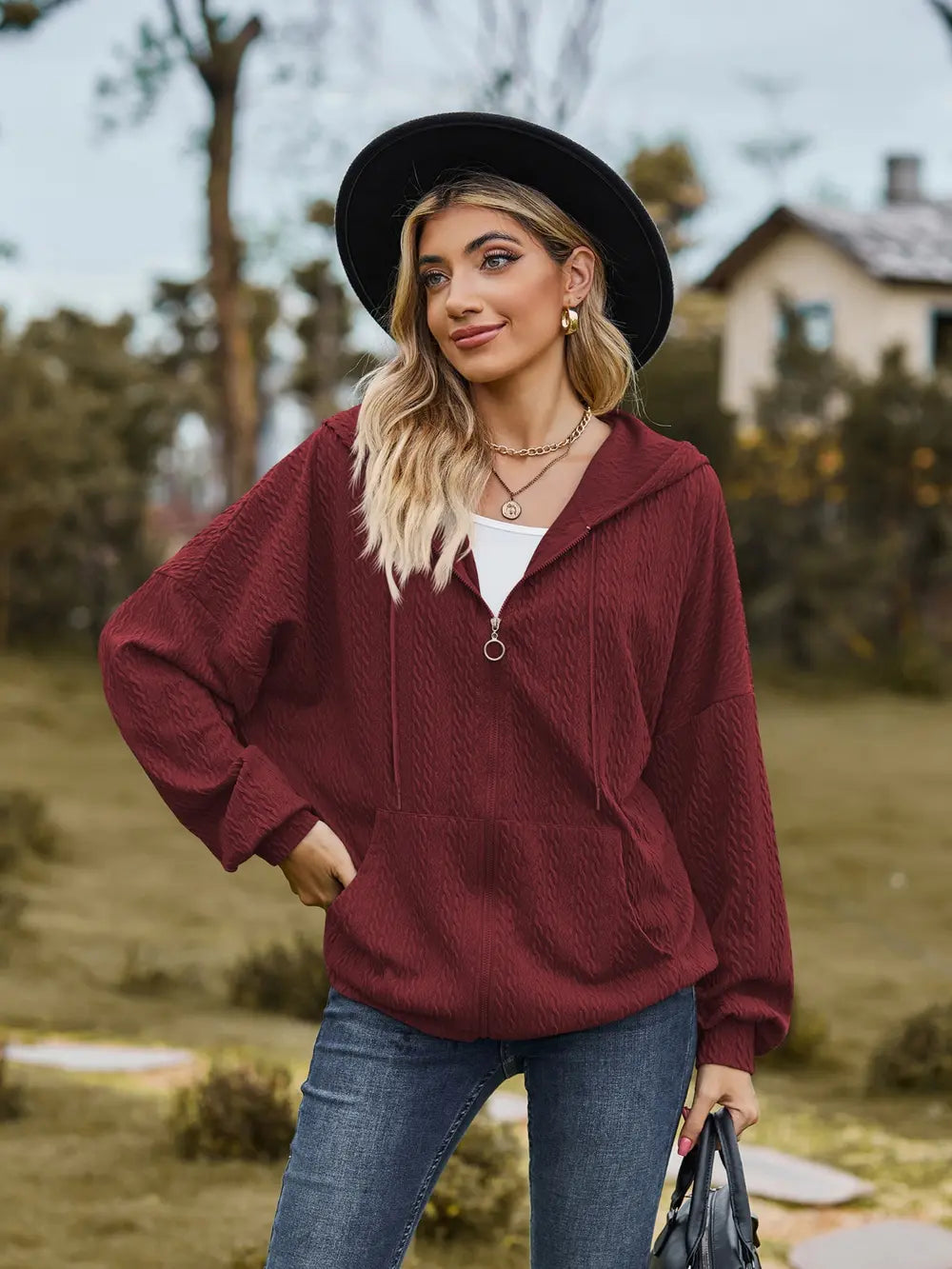Zip Up Drawstring Long Sleeve Hooded Jacket – Casual Lightweight Layer