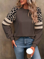 Leopard Round Neck Raglan Sleeve Sweatshirt – Trendy Casual Style