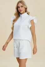 Textured Flounce Sleeve Top & Shorts Set – Stylish & Comfy 2-Piece