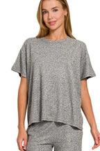 Heathered Gray Loungewear Set – Oversized Top & Wide-Leg Pants