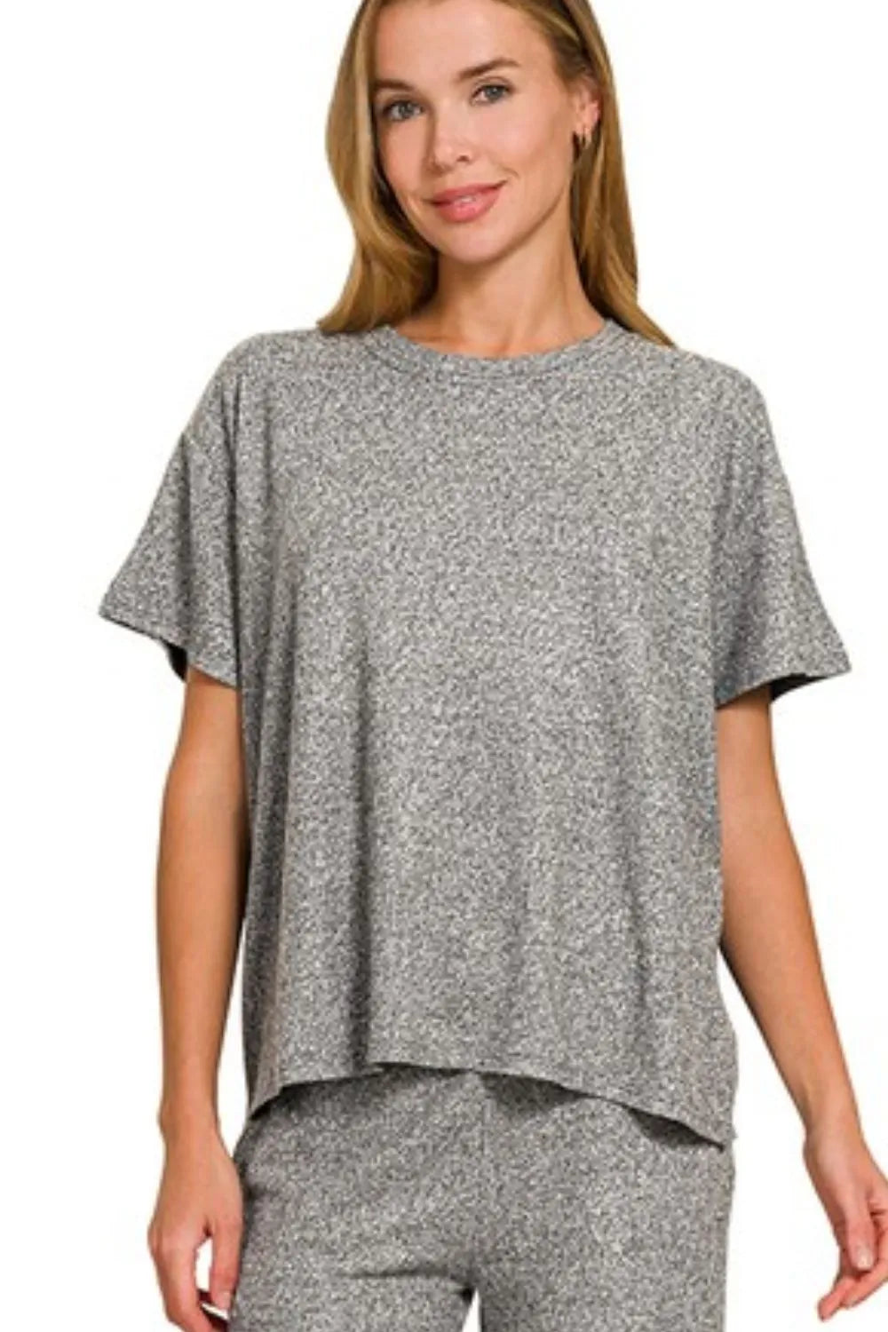Heathered Gray Loungewear Set – Oversized Top & Wide-Leg Pants