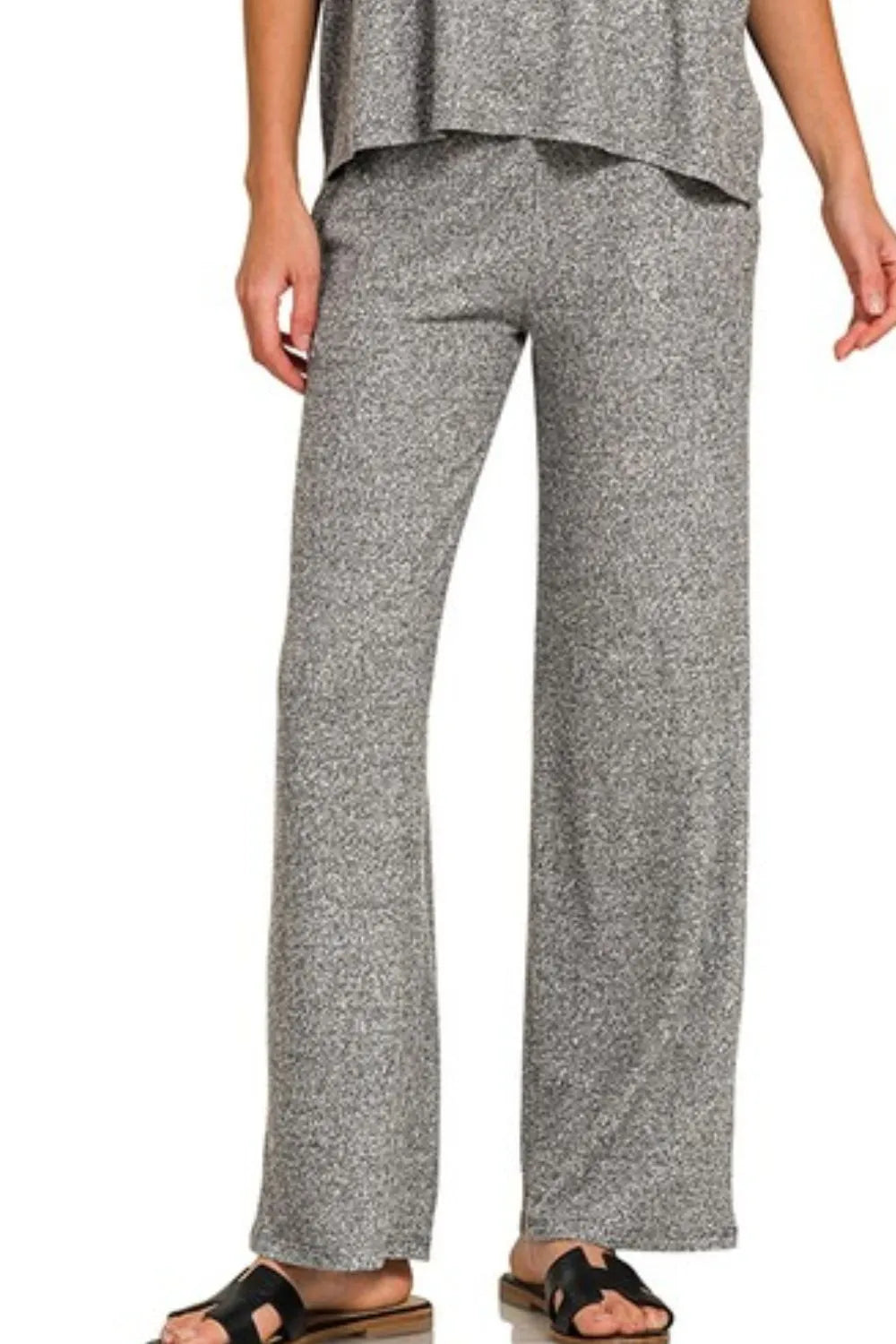 Heathered Gray Loungewear Set – Oversized Top & Wide-Leg Pants