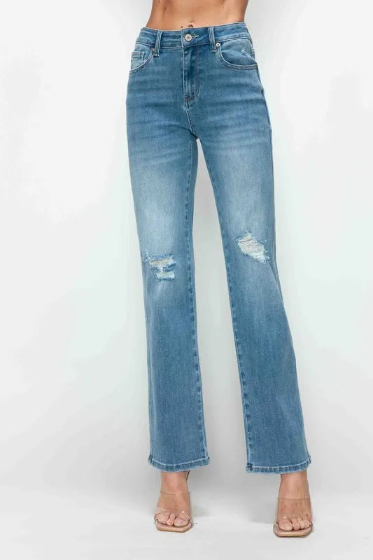 High-Rise Distressed Straight Leg Jeans – Flattering, Vintage & Comfy
