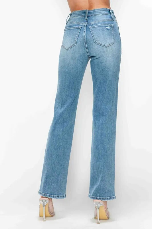 High-Rise Distressed Straight Leg Jeans – Flattering, Vintage & Comfy