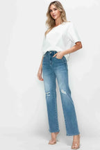 High-Rise Distressed Straight Leg Jeans – Flattering, Vintage & Comfy