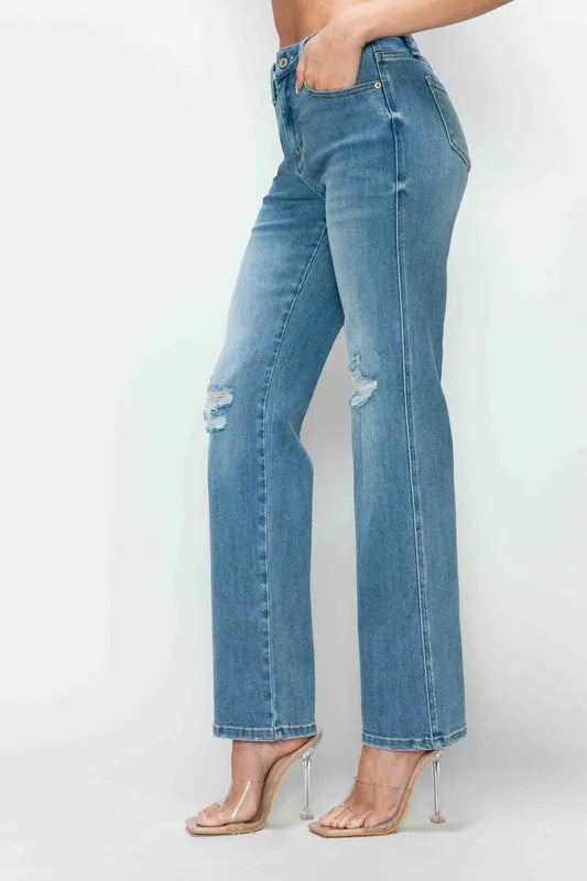 High-Rise Distressed Straight Leg Jeans – Flattering, Vintage & Comfy
