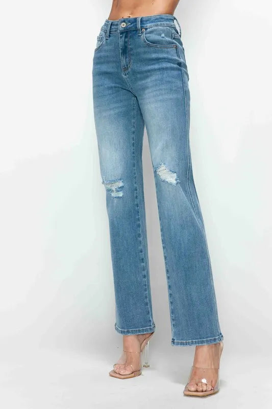 High-Rise Distressed Straight Leg Jeans – Flattering, Vintage & Comfy