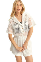 HYFVE Crochet Button Front Short Sleeve Romper