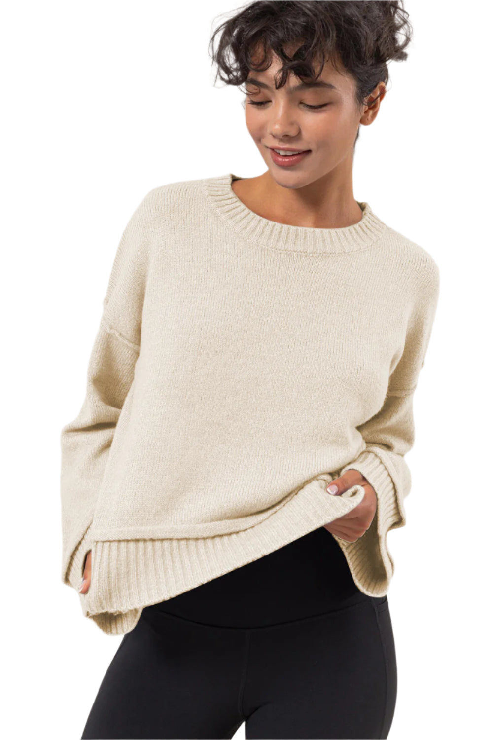 HYFVE Round Neck Dropped Shoulder Ribbed Sweater