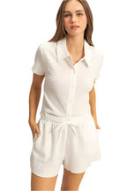 HYFVE Textured Short Sleeve Top and Drawstring Shorts Knit Set