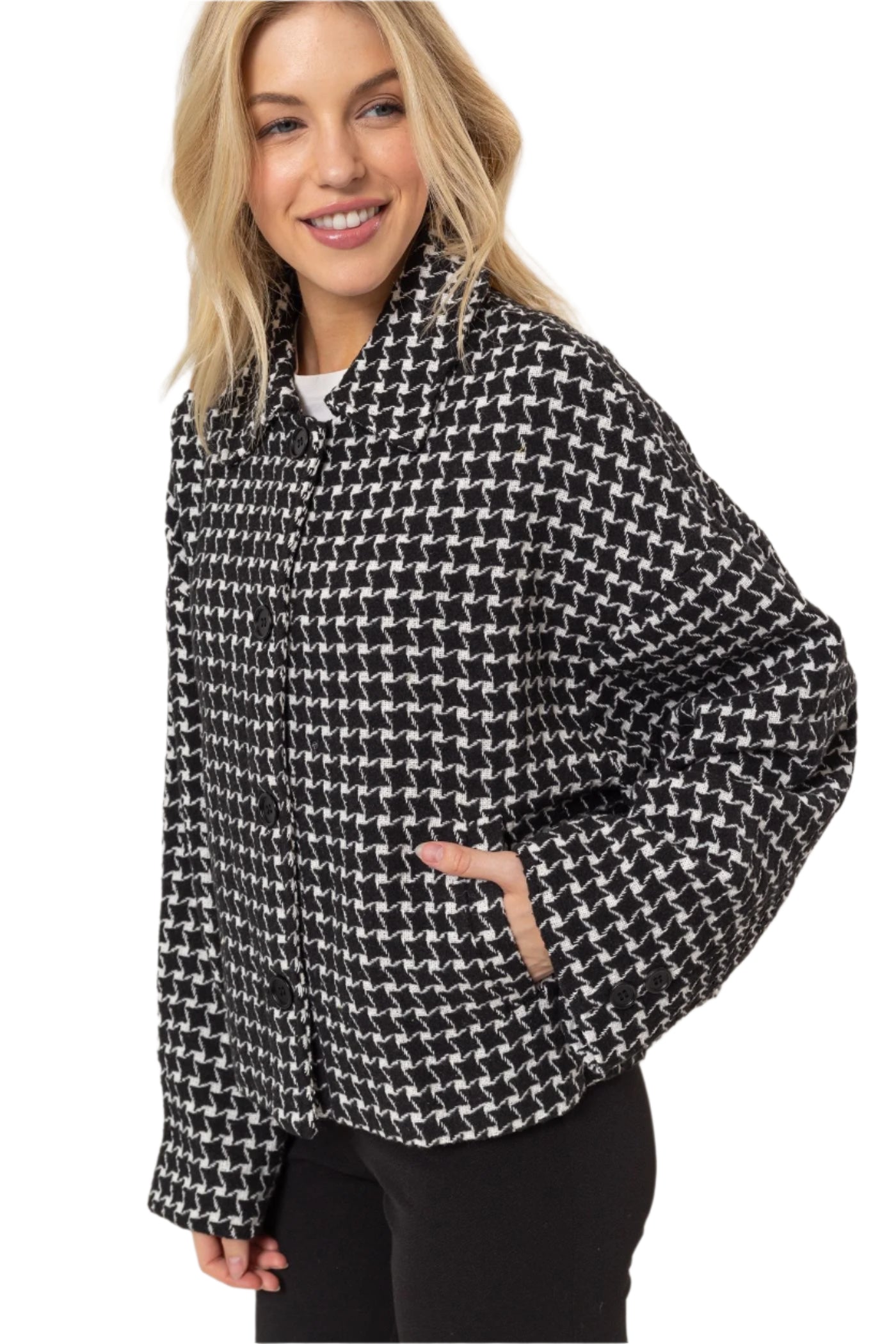HYFVE Tweed Plaid Button Up Collared Neck Jacket