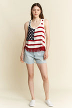 Jade By Jane American Flag Fringe Tank Top