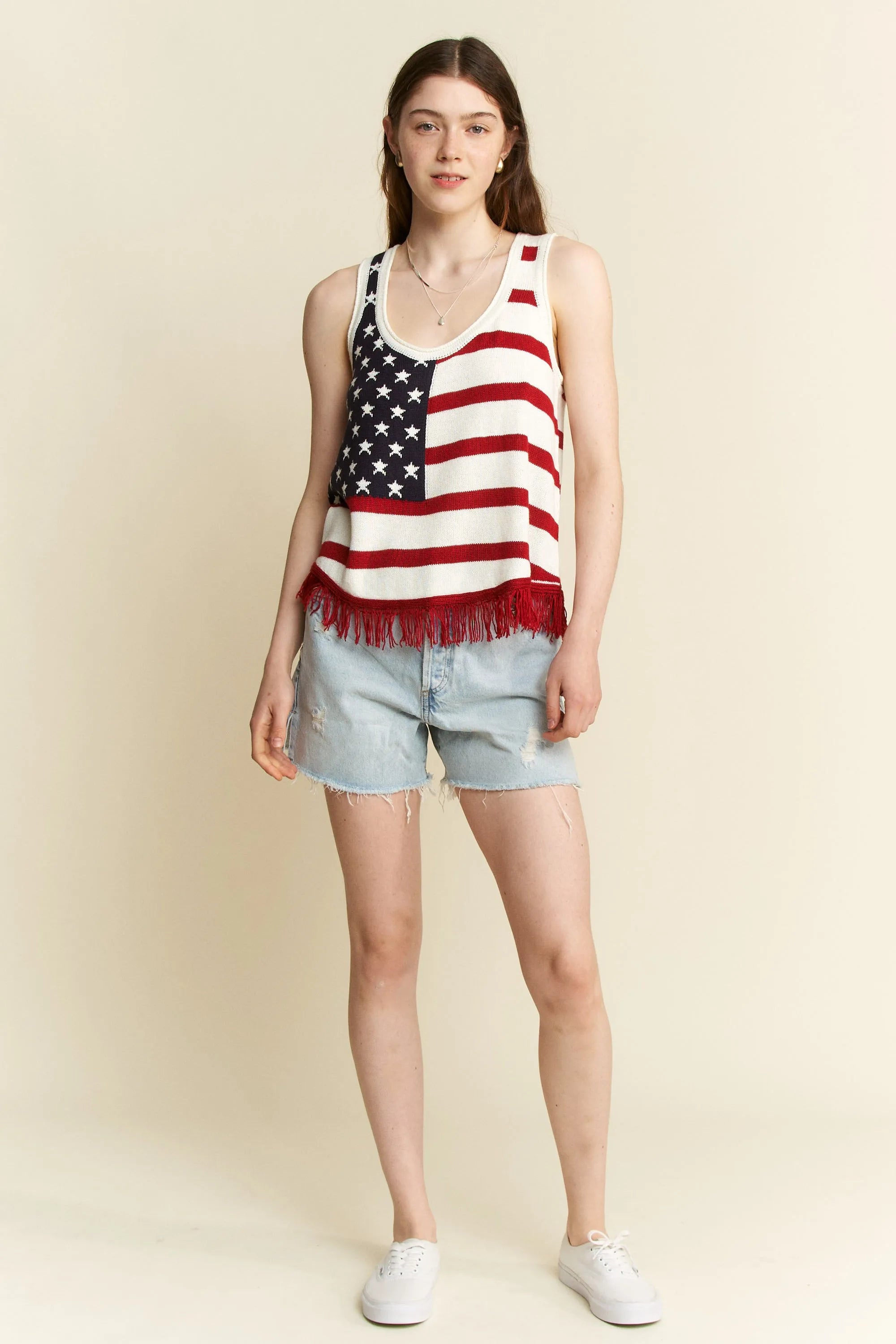 Jade By Jane American Flag Fringe Tank Top