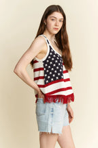 Jade By Jane American Flag Fringe Tank Top