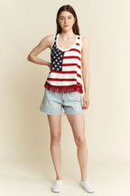 Jade By Jane American Flag Fringe Tank Top