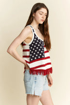 Jade By Jane American Flag Fringe Tank Top
