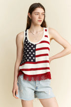 Jade By Jane American Flag Fringe Tank Top