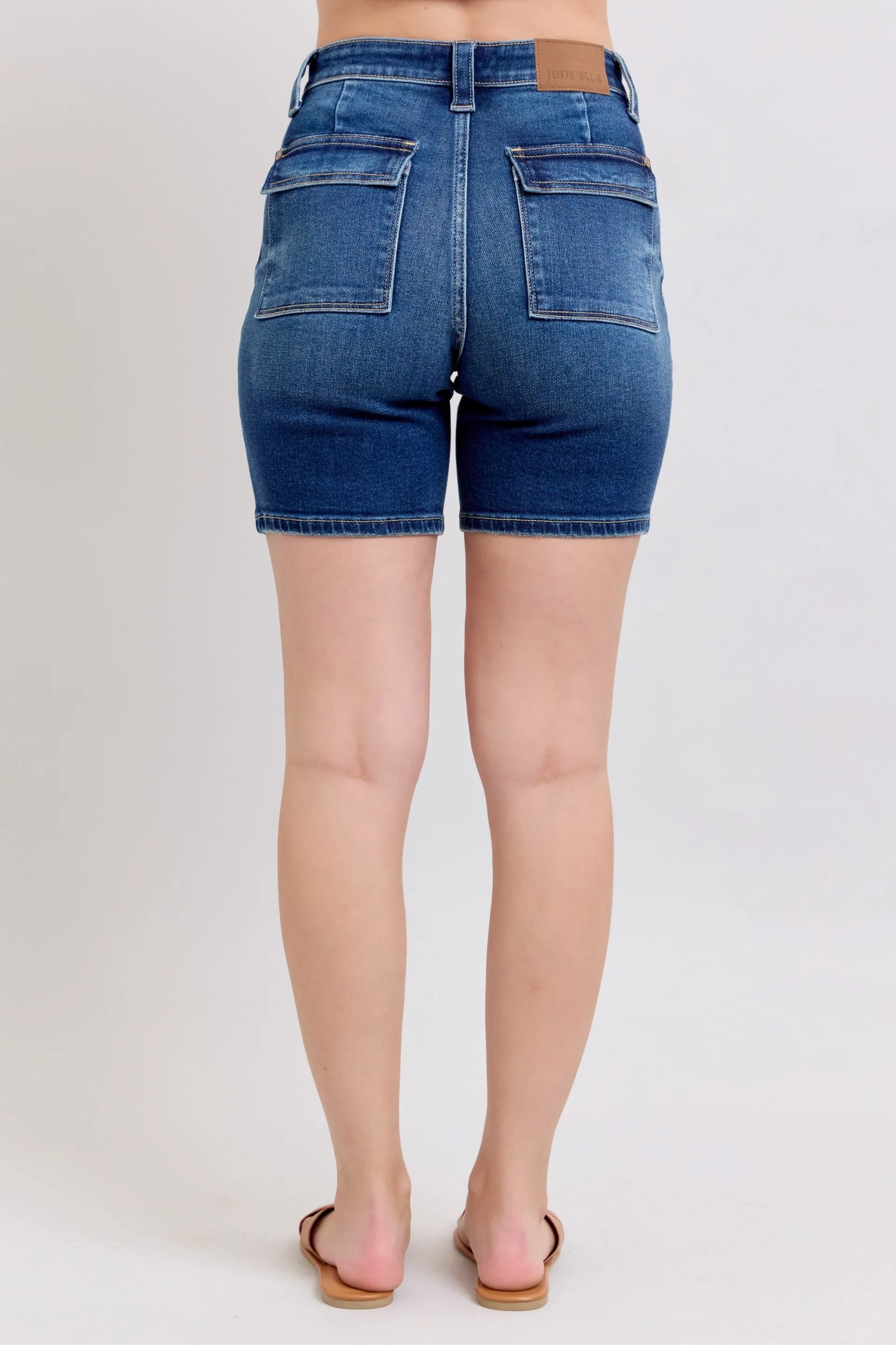 Judy Bllue Women's High Waist Bermuda Shorts W/ Back Flap Pockets Plus Size