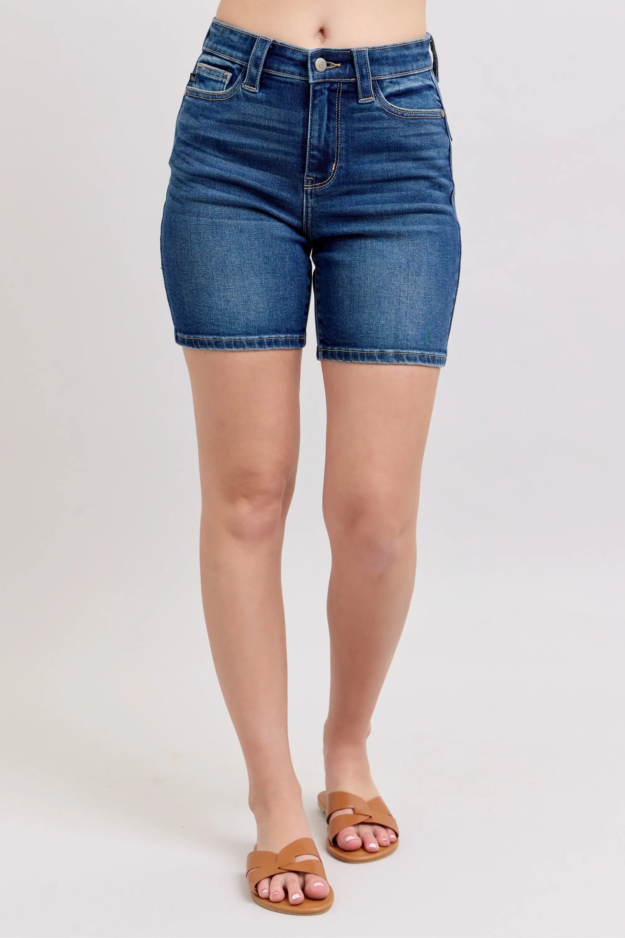 Judy Bllue Women's High Waist Bermuda Shorts W/ Back Flap Pockets Plus Size