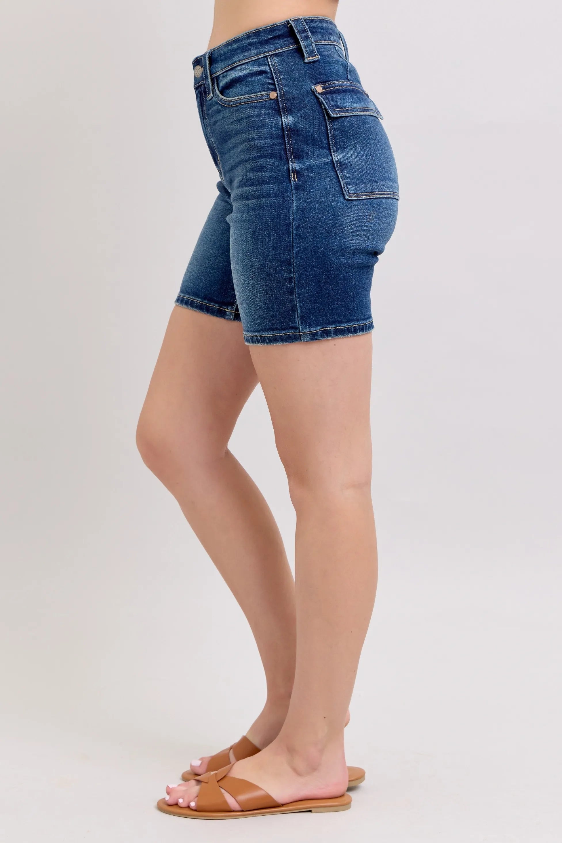 Judy Bllue Women's High Waist Bermuda Shorts W/ Back Flap Pockets Plus Size