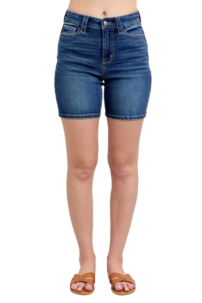 Judy Bllue Women's High Waist Bermuda Shorts W/ Back Flap Pockets Plus Size