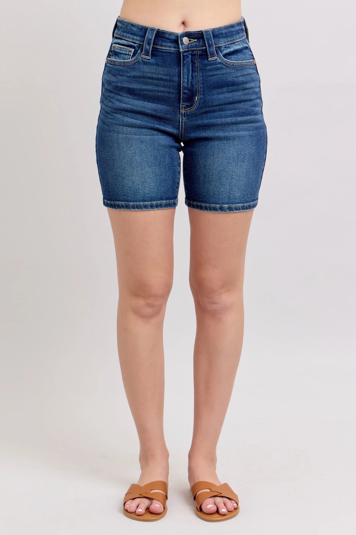 Judy Bllue Women's High Waist Bermuda Shorts W/ Back Flap Pockets Plus Size