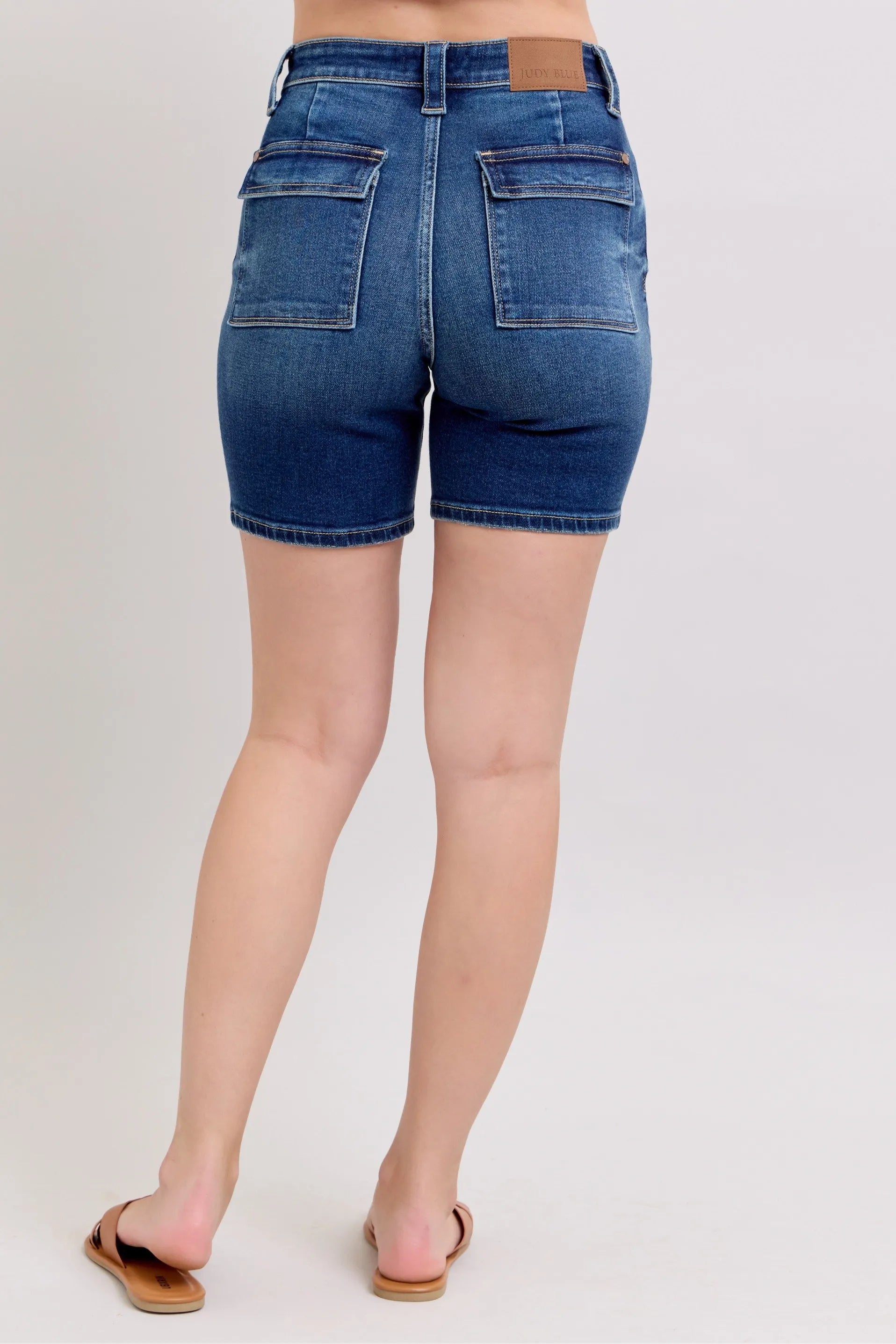 Judy Bllue Women's High Waist Bermuda Shorts W/ Back Flap Pockets Plus Size